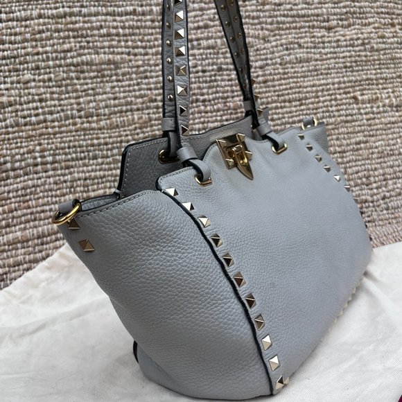 Valentino Rockstud Grainy Calfskin Bag - Gray - Picture 5 of 13